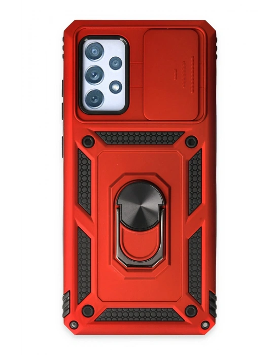 Newface Samsung Galaxy A52 Kılıf Pars Lens Yüzüklü Silikon - Kırmızı