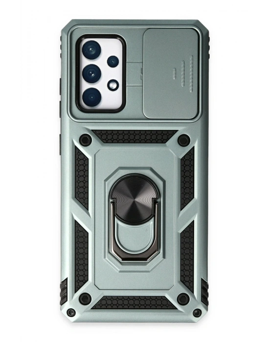 Newface Samsung Galaxy A52 Kılıf Pars Lens Yüzüklü Silikon - Yeşil