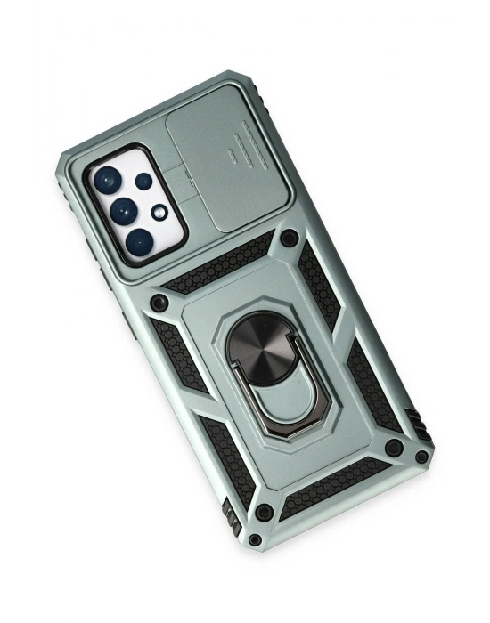 Newface Samsung Galaxy A52 Kılıf Pars Lens Yüzüklü Silikon - Yeşil