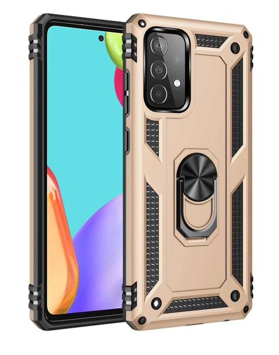 Newface Samsung Galaxy A52 Kılıf Sofya Yüzüklü Silikon Kapak - Gold