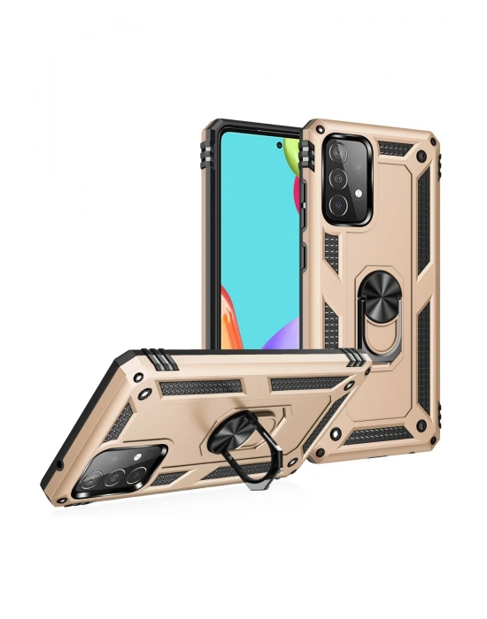 Newface Samsung Galaxy A52 Kılıf Sofya Yüzüklü Silikon Kapak - Gold