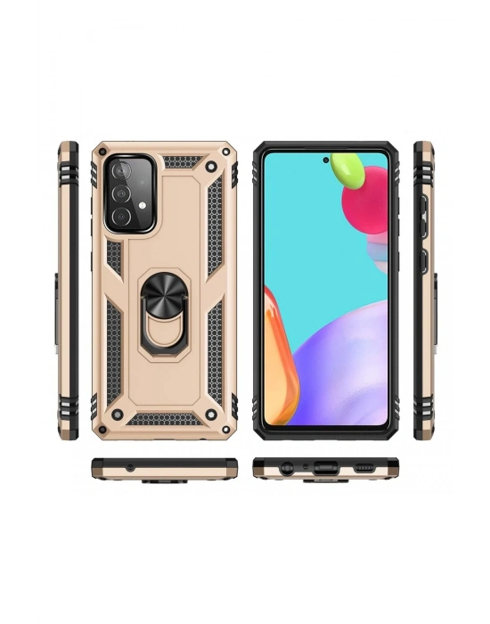 Newface Samsung Galaxy A52 Kılıf Sofya Yüzüklü Silikon Kapak - Gold