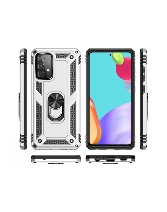 Newface Samsung Galaxy A52 Kılıf Sofya Yüzüklü Silikon Kapak - Gümüş