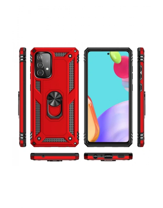 Newface Samsung Galaxy A52 Kılıf Sofya Yüzüklü Silikon Kapak - Kırmızı