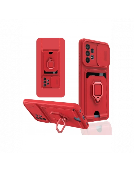 Newface Samsung Galaxy A52 Kılıf Zuma Kartvizitli Yüzüklü Silikon - Kırmızı