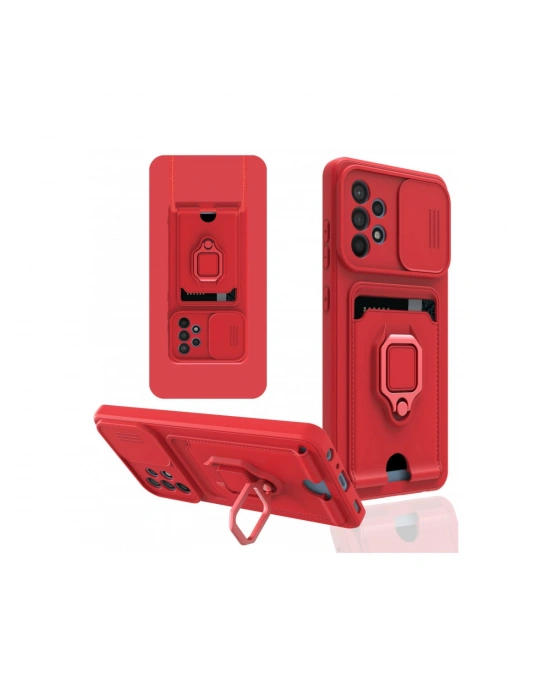Newface Samsung Galaxy A52 Kılıf Zuma Kartvizitli Yüzüklü Silikon - Kırmızı