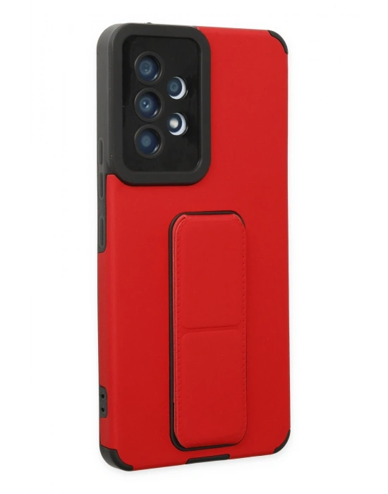 Newface Samsung Galaxy A53 5G Kılıf Mega Standlı Silikon - Kırmızı