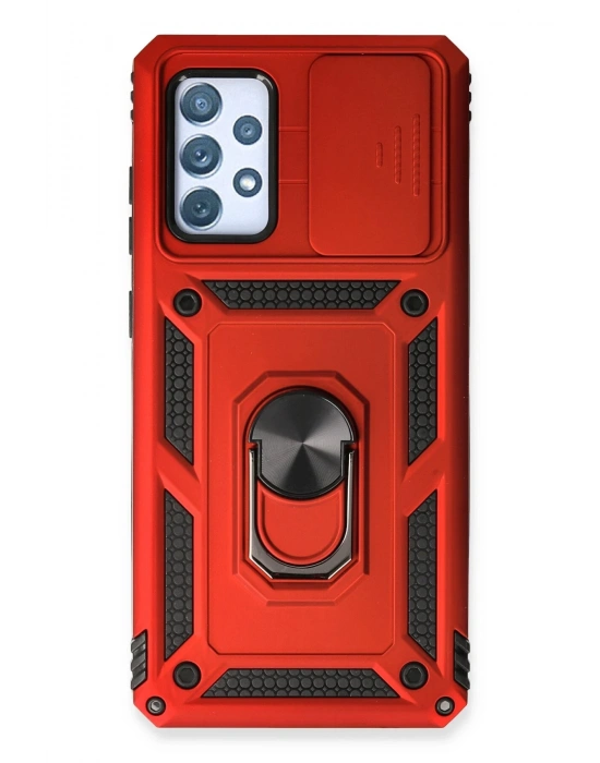 Newface Samsung Galaxy A53 5G Kılıf Pars Lens Yüzüklü Silikon - Kırmızı