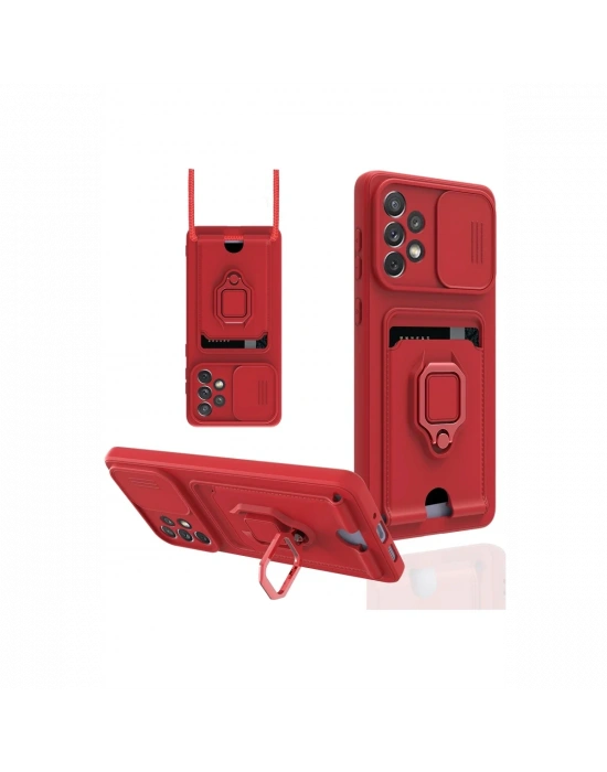 Newface Samsung Galaxy A53 5G Kılıf Zuma Kartvizitli Yüzüklü Silikon - Kırmızı