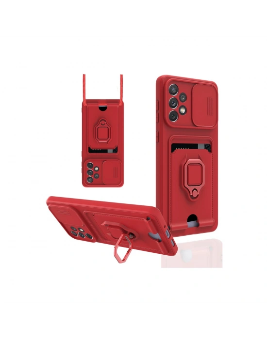 Newface Samsung Galaxy A53 5G Kılıf Zuma Kartvizitli Yüzüklü Silikon - Kırmızı