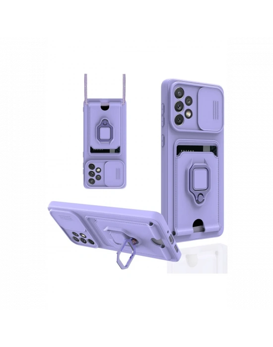 Newface Samsung Galaxy A53 5G Kılıf Zuma Kartvizitli Yüzüklü Silikon - Lila