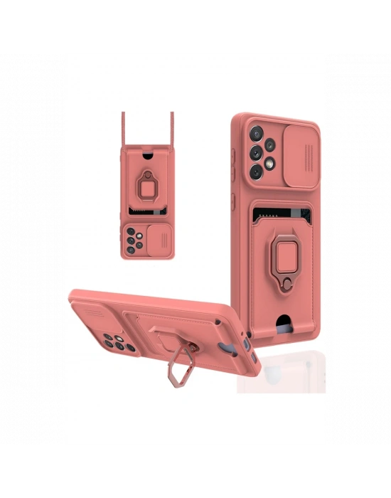 Newface Samsung Galaxy A53 5G Kılıf Zuma Kartvizitli Yüzüklü Silikon - Pembe