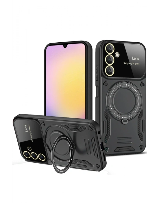 Newface Samsung Galaxy A55 5G Kılıf Joy Lens Standlı Kapak - Siyah