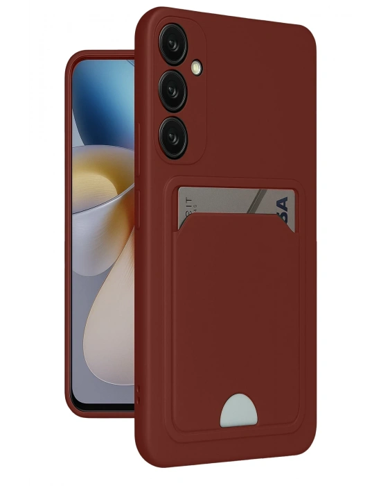 Newface Samsung Galaxy A55 5G Kılıf Kelvin Kartvizitli Silikon - Bordo