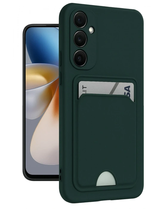 Newface Samsung Galaxy A55 5G Kılıf Kelvin Kartvizitli Silikon - Koyu Yeşil