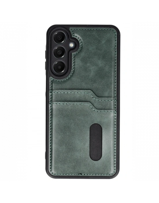 Newface Samsung Galaxy A55 5G Kılıf Sara Kartvizitli Deri Kılıf - Koyu Yeşil