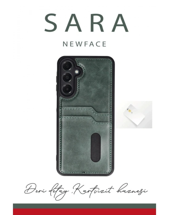 Newface Samsung Galaxy A55 5G Kılıf Sara Kartvizitli Deri Kılıf - Lacivert