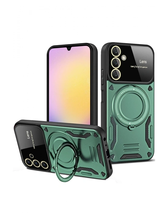 Newface Samsung Galaxy A56 Kılıf Joy Lens Standlı Kapak - Koyu Yeşil