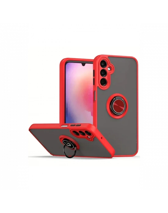 Newface Samsung Galaxy A56 Kılıf Montreal Yüzüklü Silikon Kapak - Kırmızı