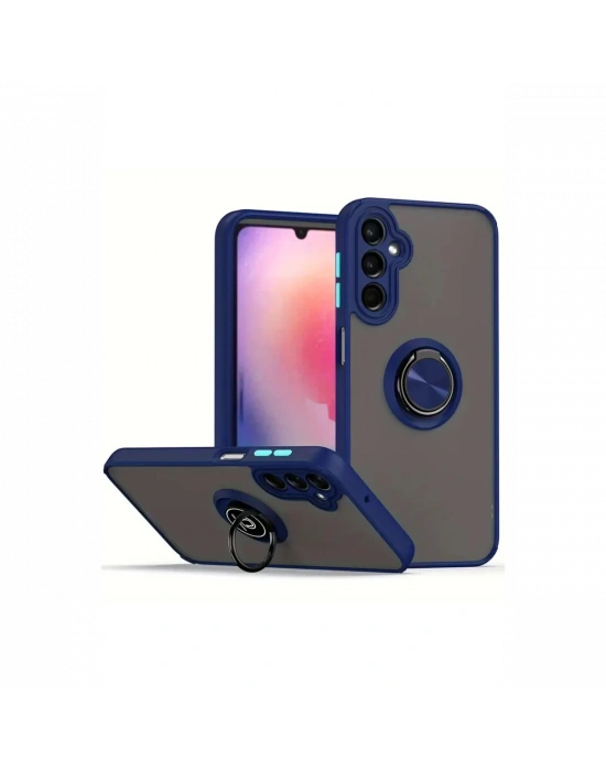 Newface Samsung Galaxy A56 Kılıf Montreal Yüzüklü Silikon Kapak - Lacivert