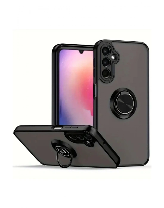 Newface Samsung Galaxy A56 Kılıf Montreal Yüzüklü Silikon Kapak - Siyah
