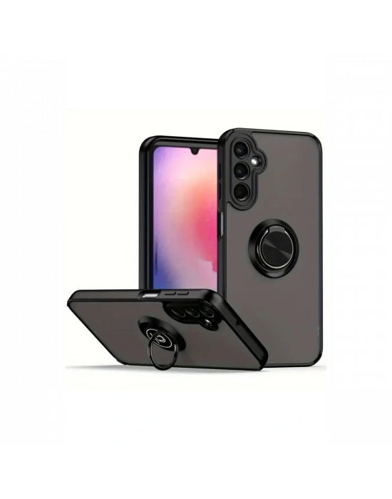 Newface Samsung Galaxy A56 Kılıf Montreal Yüzüklü Silikon Kapak - Siyah