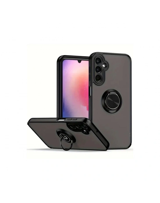 Newface Samsung Galaxy A56 Kılıf Montreal Yüzüklü Silikon Kapak - Siyah