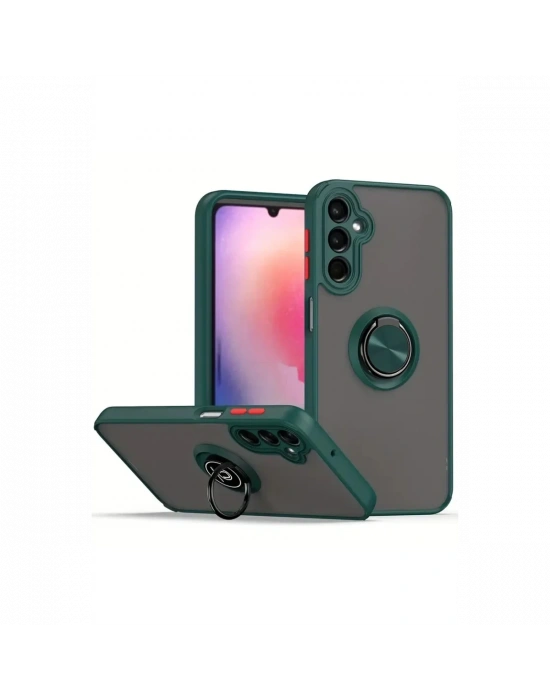 Newface Samsung Galaxy A56 Kılıf Montreal Yüzüklü Silikon Kapak - Yeşil