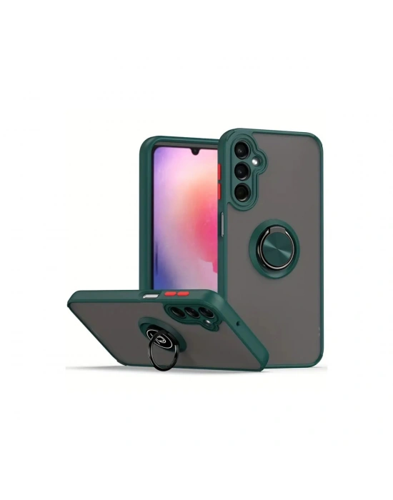 Newface Samsung Galaxy A56 Kılıf Montreal Yüzüklü Silikon Kapak - Yeşil