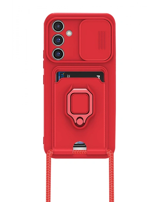Newface Samsung Galaxy A56 Kılıf Zuma Kartvizitli Yüzüklü Silikon - Kırmızı