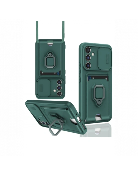 Newface Samsung Galaxy A56 Kılıf Zuma Kartvizitli Yüzüklü Silikon - Yeşil