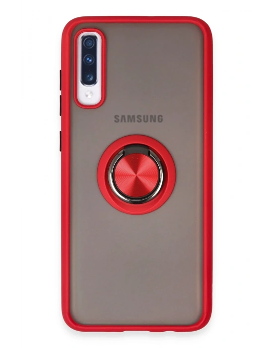 Newface Samsung Galaxy A70 Kılıf Montreal Yüzüklü Silikon Kapak - Kırmızı