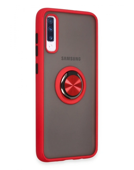 Newface Samsung Galaxy A70 Kılıf Montreal Yüzüklü Silikon Kapak - Kırmızı