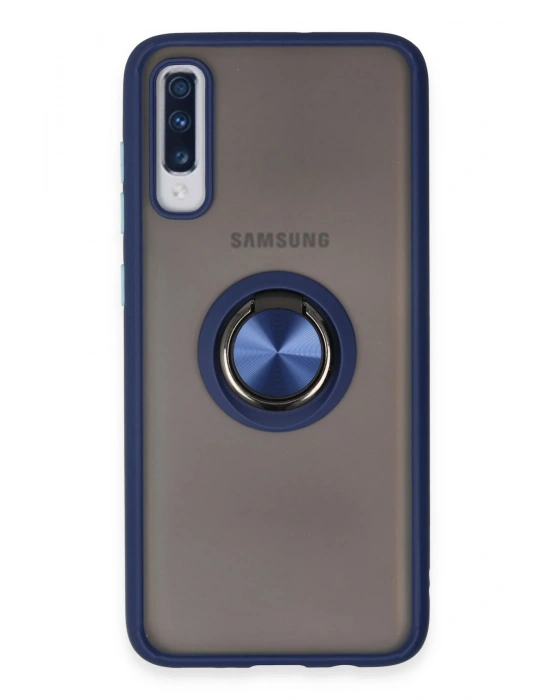 Newface Samsung Galaxy A70 Kılıf Montreal Yüzüklü Silikon Kapak - Lacivert