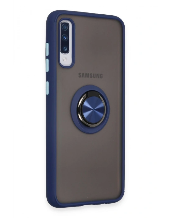 Newface Samsung Galaxy A70 Kılıf Montreal Yüzüklü Silikon Kapak - Lacivert