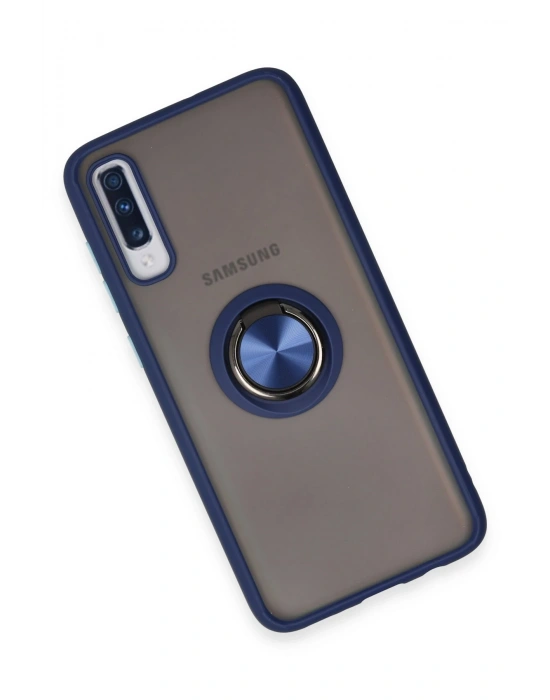 Newface Samsung Galaxy A70 Kılıf Montreal Yüzüklü Silikon Kapak - Lacivert