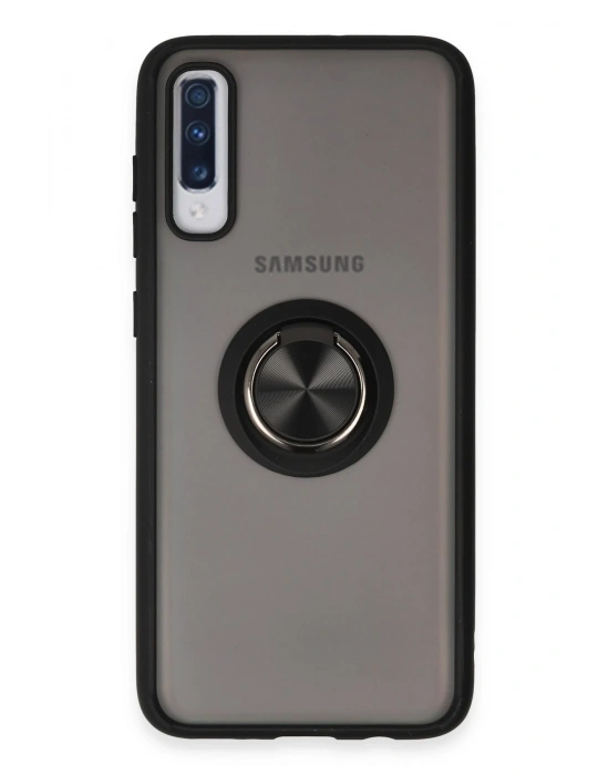 Newface Samsung Galaxy A70 Kılıf Montreal Yüzüklü Silikon Kapak - Siyah