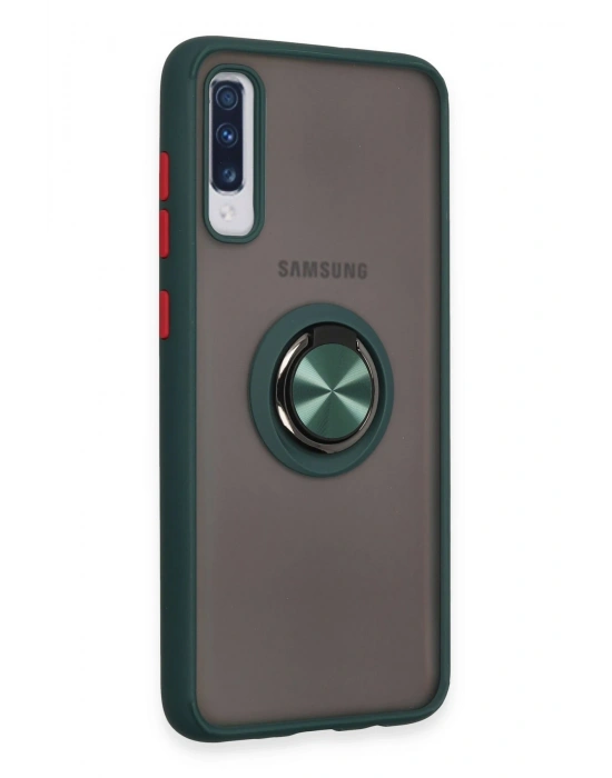 Newface Samsung Galaxy A70 Kılıf Montreal Yüzüklü Silikon Kapak - Yeşil