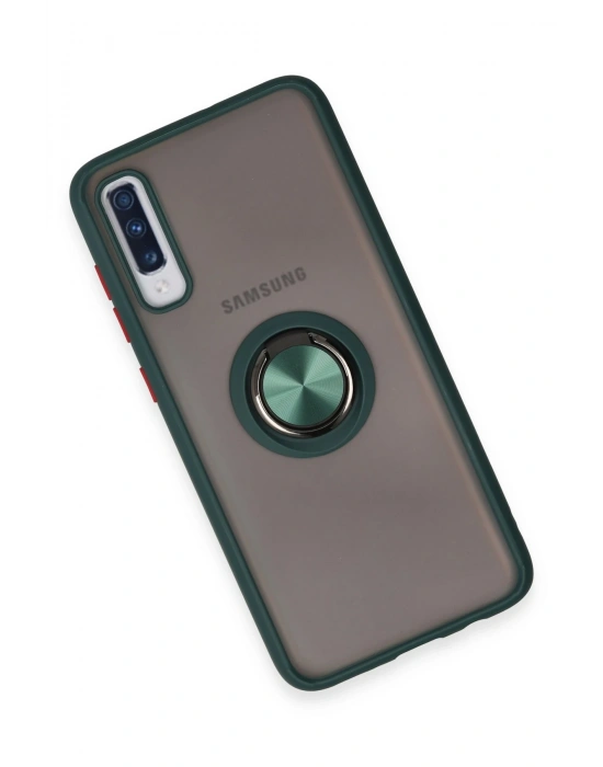 Newface Samsung Galaxy A70 Kılıf Montreal Yüzüklü Silikon Kapak - Yeşil