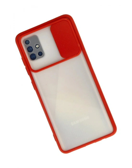 Newface Samsung Galaxy A71 Kılıf Palm Buzlu Kamera Sürgülü Silikon - Kırmızı