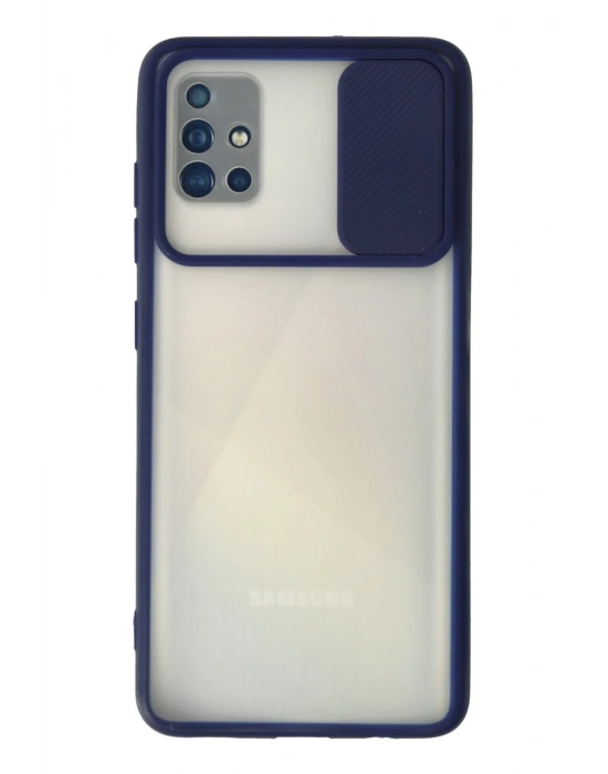 Newface Samsung Galaxy A71 Kılıf Palm Buzlu Kamera Sürgülü Silikon - Lacivert