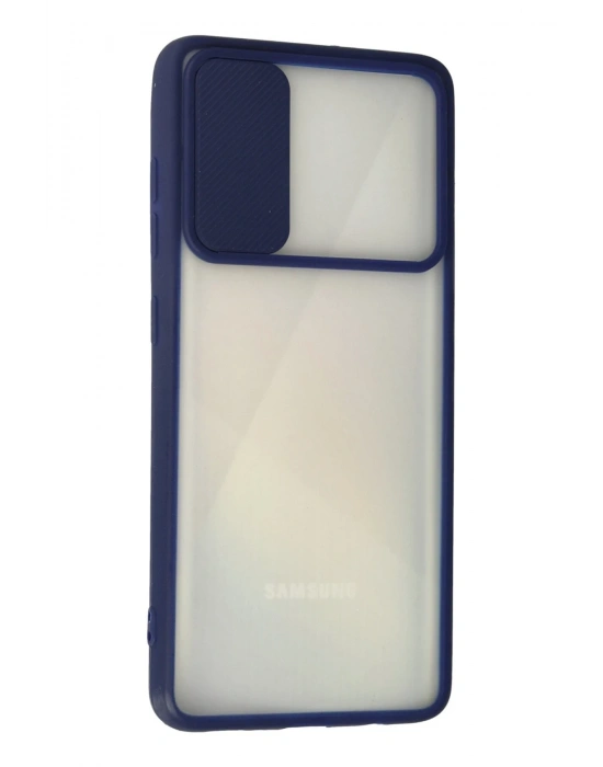 Newface Samsung Galaxy A71 Kılıf Palm Buzlu Kamera Sürgülü Silikon - Lacivert