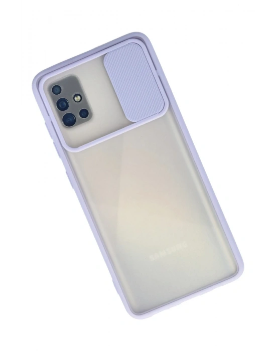 Newface Samsung Galaxy A71 Kılıf Palm Buzlu Kamera Sürgülü Silikon - Lila