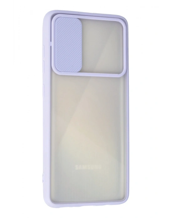 Newface Samsung Galaxy A71 Kılıf Palm Buzlu Kamera Sürgülü Silikon - Lila