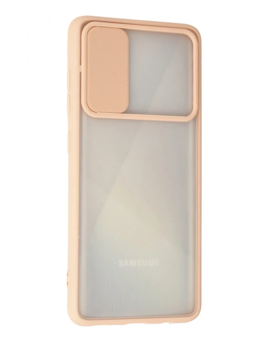 Newface Samsung Galaxy A71 Kılıf Palm Buzlu Kamera Sürgülü Silikon - Pembe