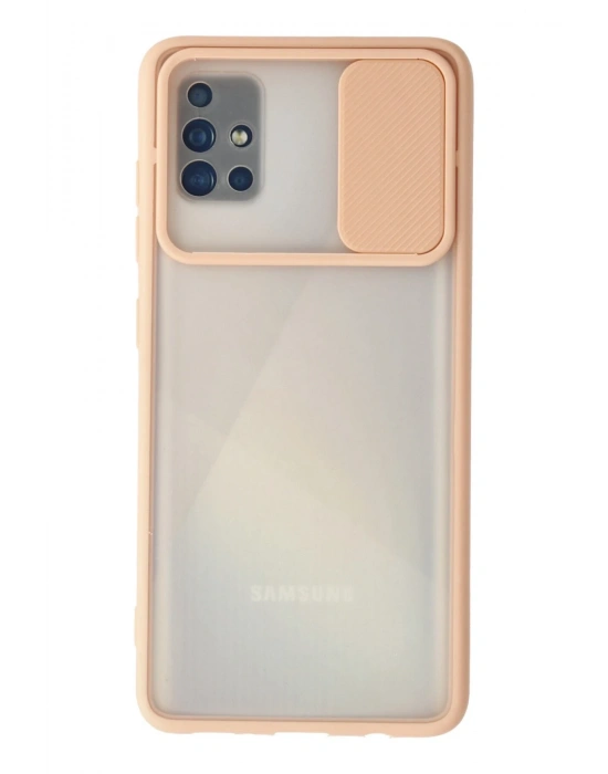 Newface Samsung Galaxy A71 Kılıf Palm Buzlu Kamera Sürgülü Silikon - Pembe
