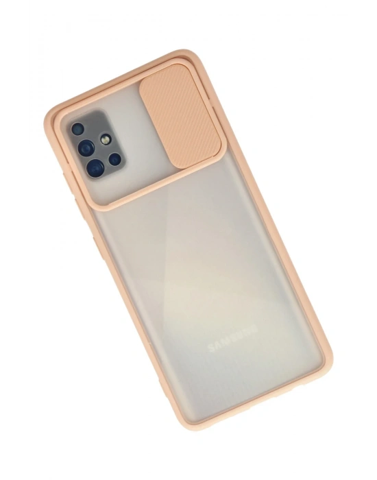 Newface Samsung Galaxy A71 Kılıf Palm Buzlu Kamera Sürgülü Silikon - Pembe