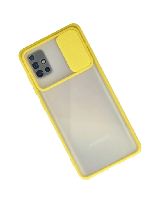 Newface Samsung Galaxy A71 Kılıf Palm Buzlu Kamera Sürgülü Silikon - Sarı