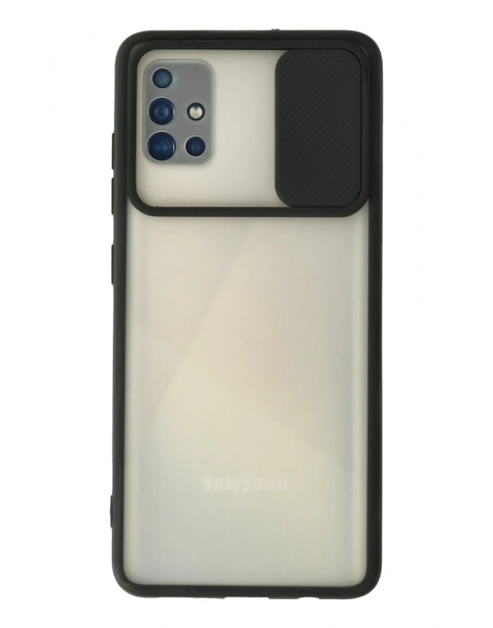 Newface Samsung Galaxy A71 Kılıf Palm Buzlu Kamera Sürgülü Silikon - Siyah