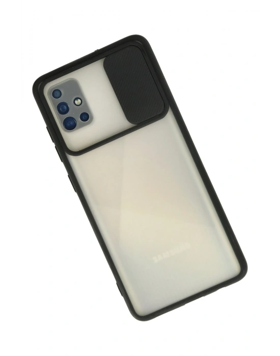 Newface Samsung Galaxy A71 Kılıf Palm Buzlu Kamera Sürgülü Silikon - Siyah